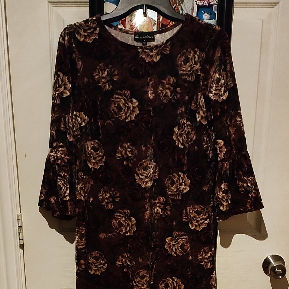 Floral Brown and Maroon Velvet Dress